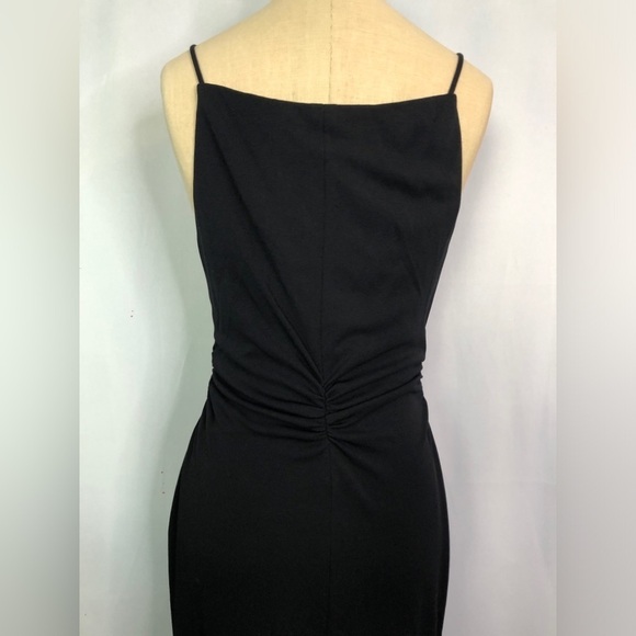 RIMINI Black Midi Asymmetric Bias Cut Square Neck Stretch Dress Size 6 - Picture 8 of 11
